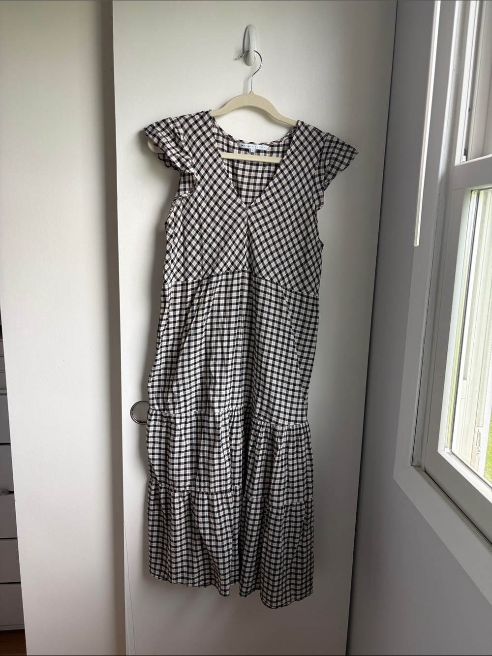 Hatch Black and White Gingham Tiered Maxi Dress